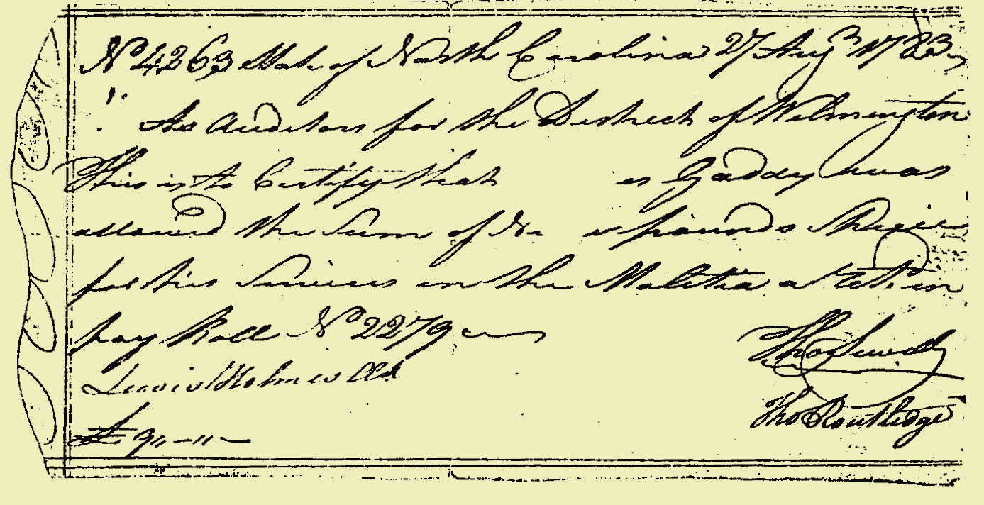 "JAMES GADDY " REVOLUTIONARY WAR PAY VOUCHER